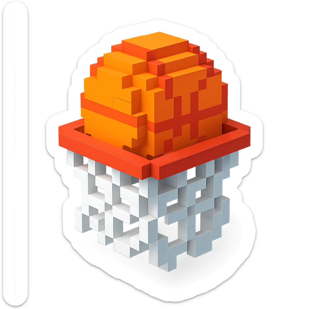 A voxel-style basketball in a net sticker