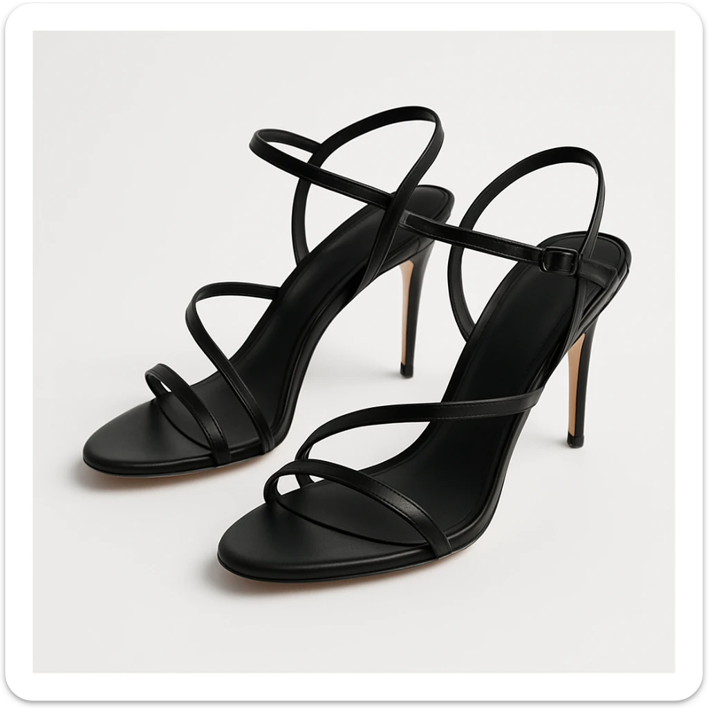 a pair of strappy stiletto heels, fashionable, minimalistic, on a white background sticker