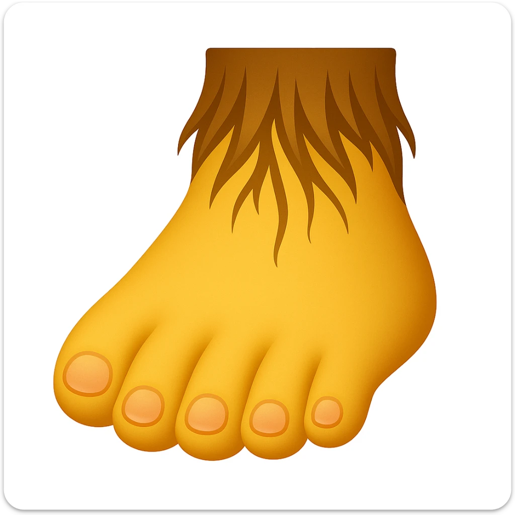 Create a single foot emoji that looks exactly like one of the feet in the reference image. Use classic emoji style with yellow color, matching the same shape and details of the foot in the reference. Add a soft blush to the toes. sticker