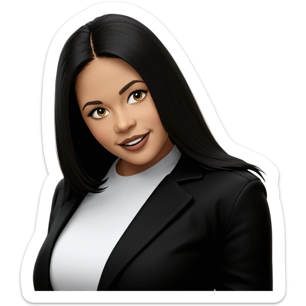 smiling girl in black jacket sticker