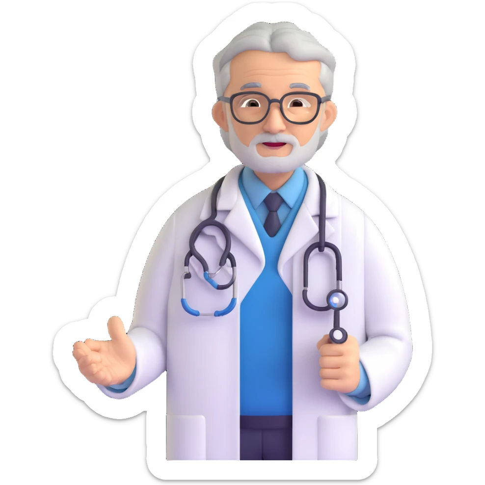 mature 60 year old doctor with stethoscope, gray hair, professional looking but not elderly sticker