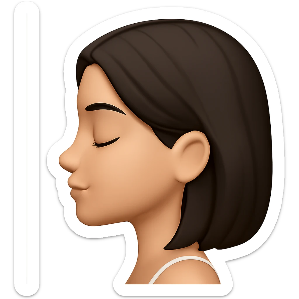 Create a side profile view of this girl's head in Apple emoji style with eyes closed, relaxed and content expression. The image should have a 3D look with soft shading and a transparent background, capturing the essence of Apple style emojis. sticker