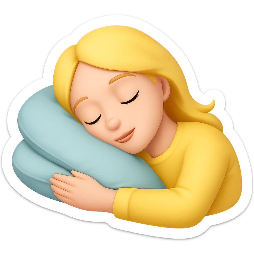 Create an image of a woman with blond hair wearing yellow pajamas, classic emoji style, sleeping on her side, with no background. The style should resemble classic emoji style. sticker