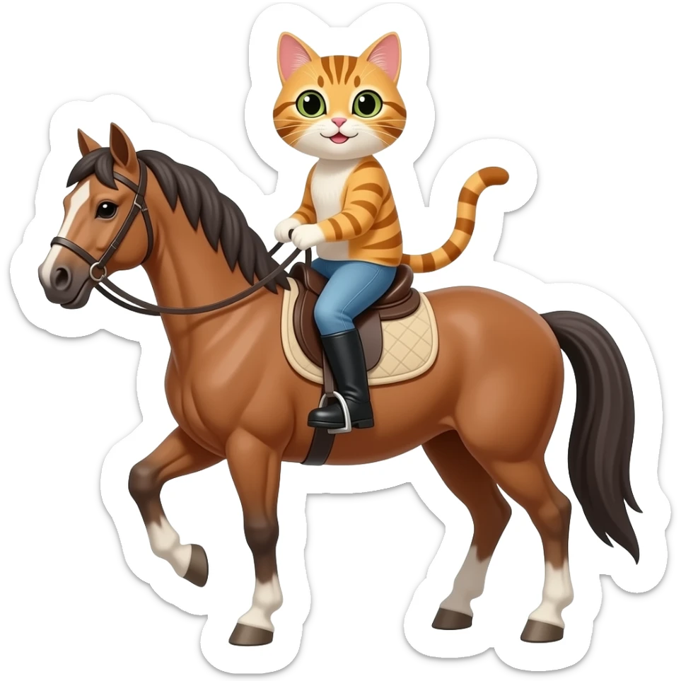 cat riding a horse sticker