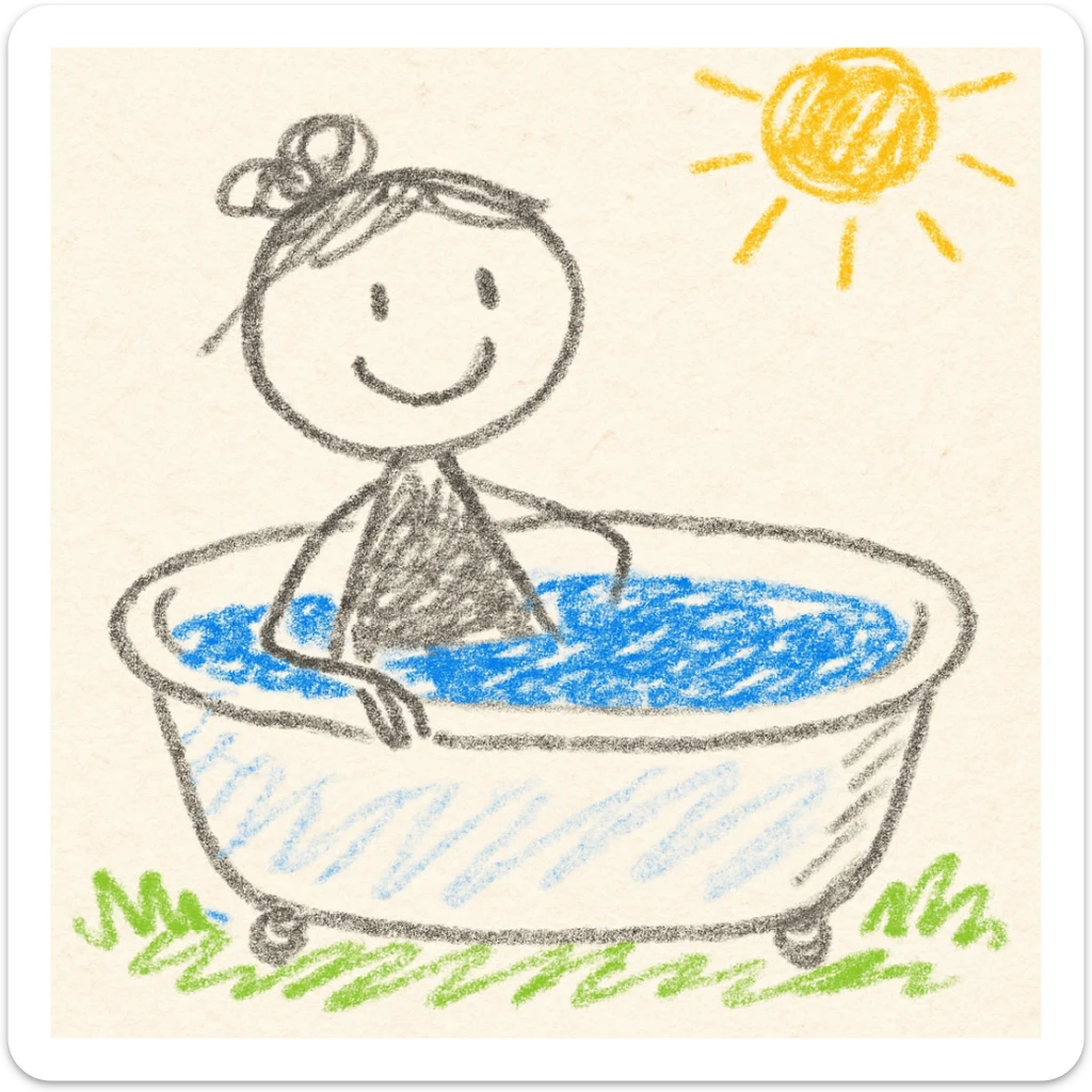 woman bathing, simple background, illustration style, soft and clear lines sticker