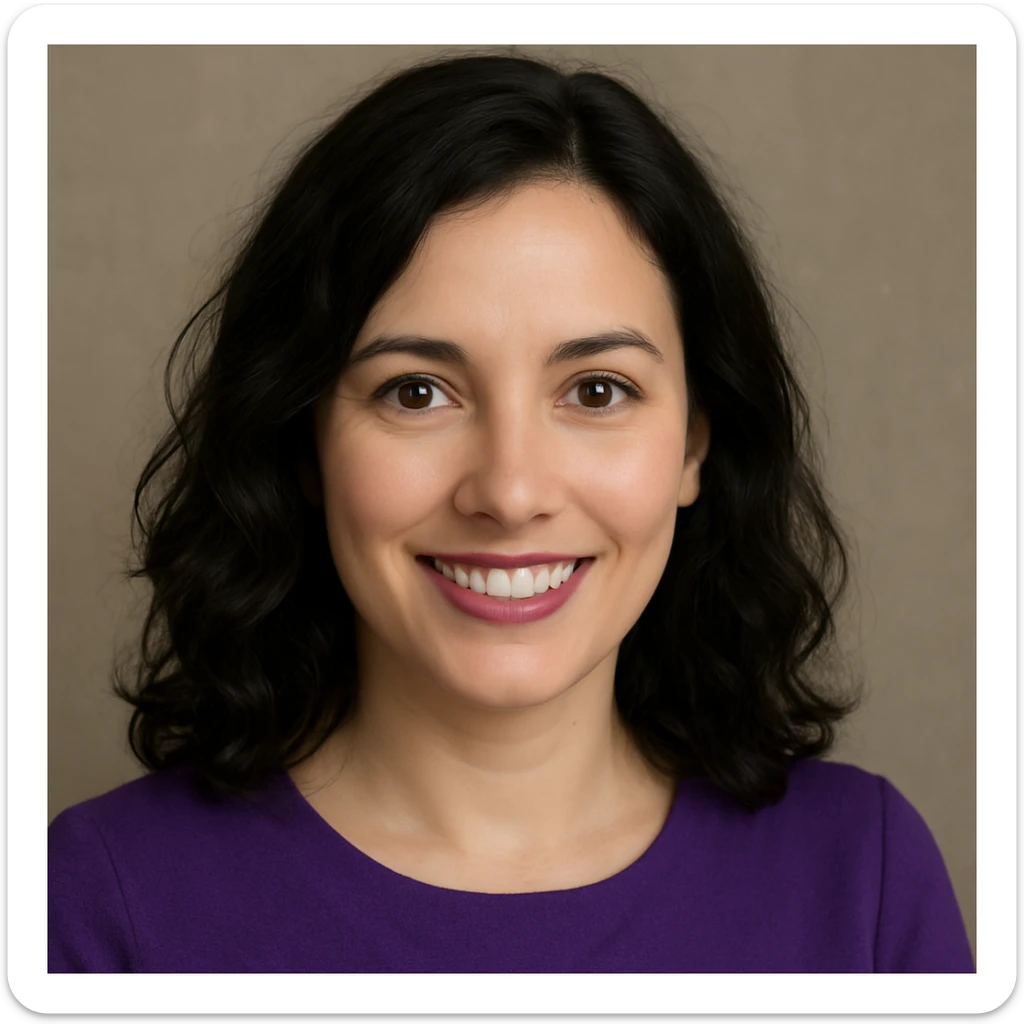 Remove the hijab from the woman, keep her dress purple, give her wavy black hair, and make her look more realistic in style. sticker