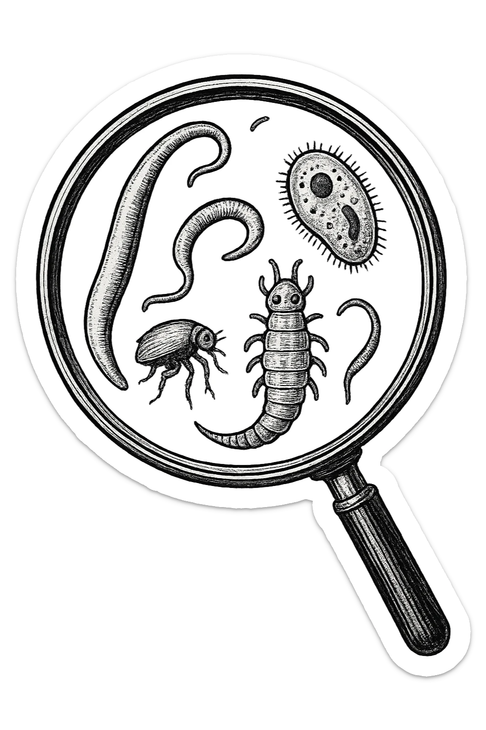 parassiti sotto lente di ingrandimento sticker