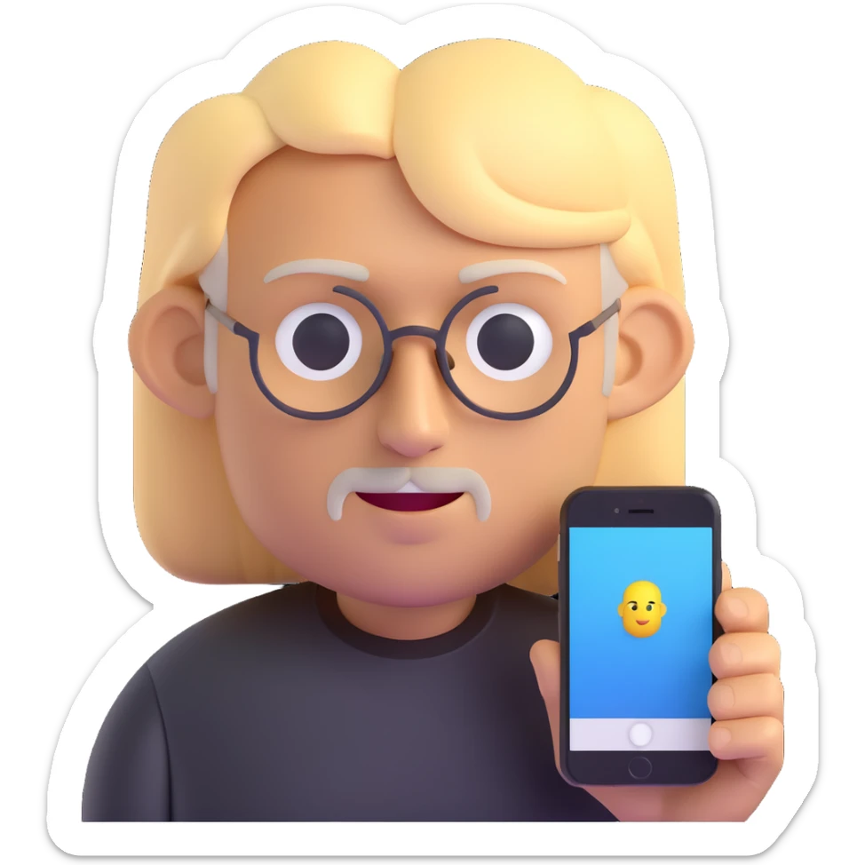 Steve Jobs with blonde hair and a nifty shirt, 3D emoji style sticker