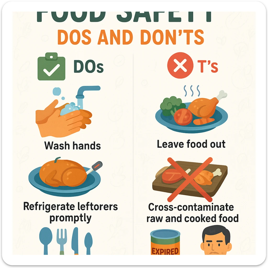 make a detail poster with title of "food safety dos and dont" sticker