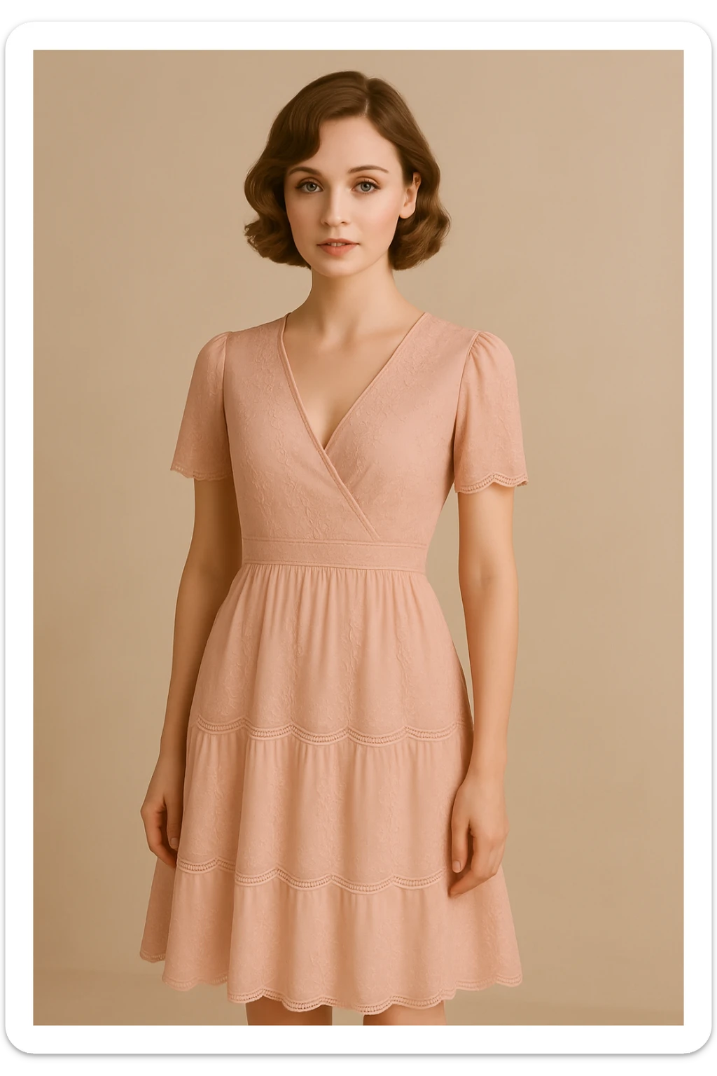 Change the pink dress to a pastel pink with lace details, keep the rest of the look the same, elegant and delicate style. sticker