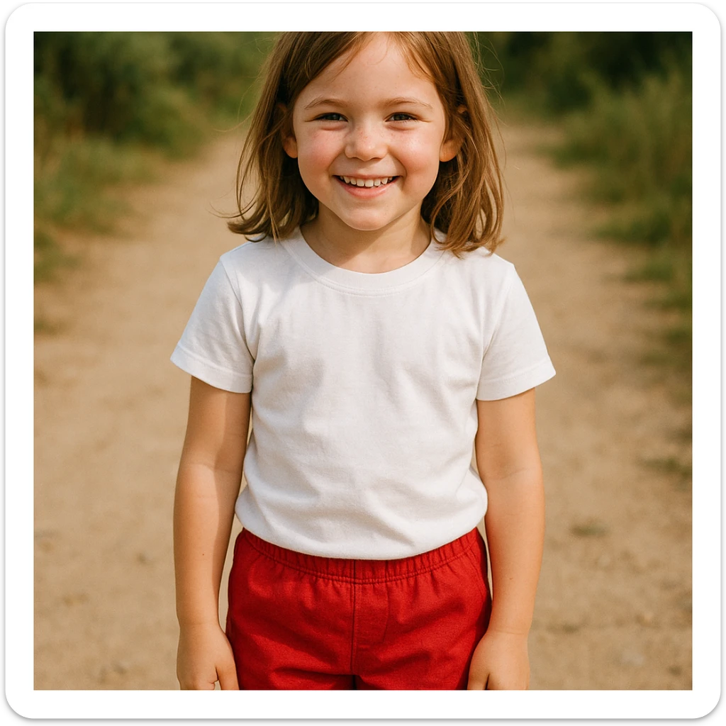 Make the girl's outfit red shorts and a white short-sleeved t-shirt sticker