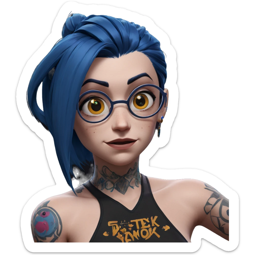 blue-haired jinx with tattoos sticker