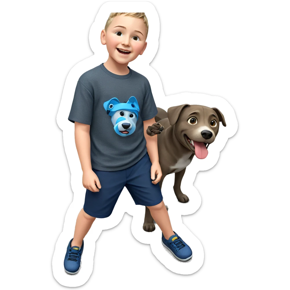 happy boy with dog outdoors sticker