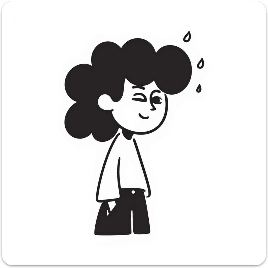 a person trying to focus, eyes crossed and sweat drops flying, playful doodle style sticker
