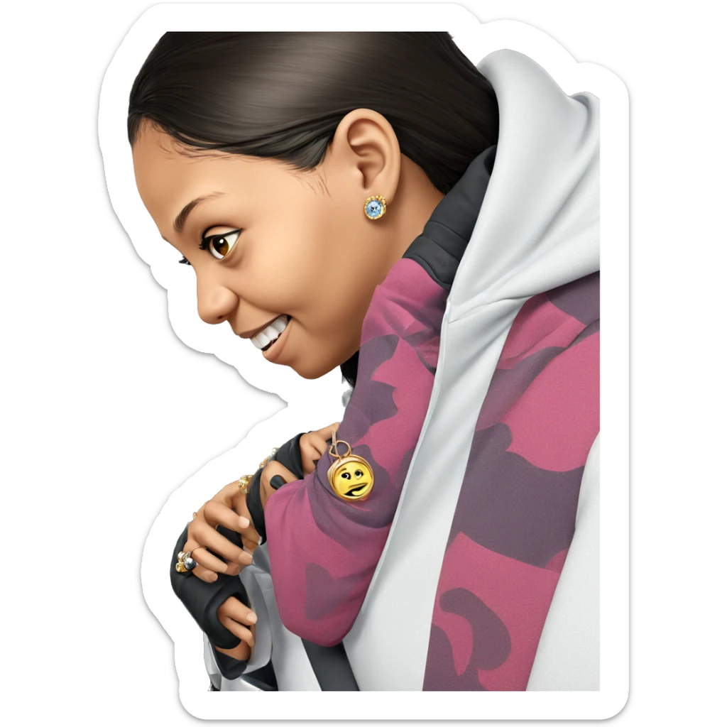 girl in car with jewelry sticker