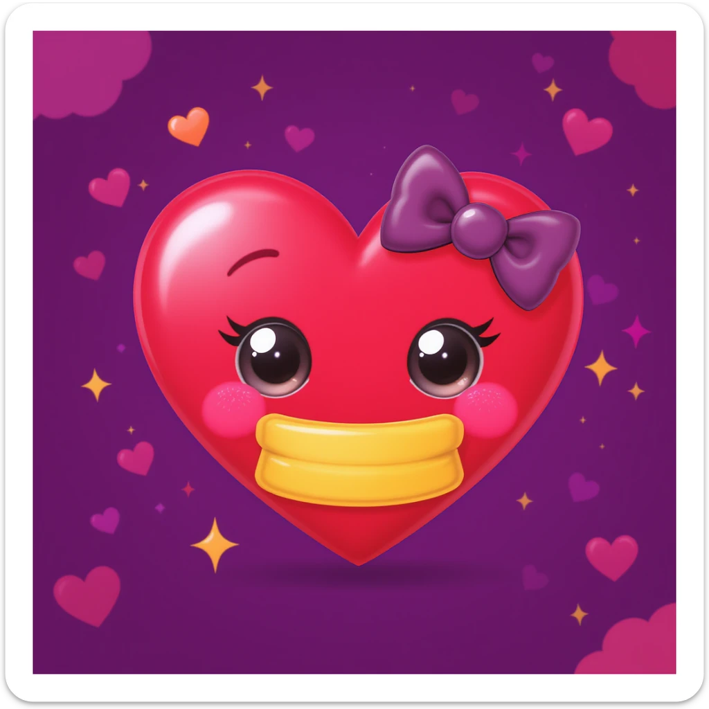 goth heart emoji, cute and shiny, with a bow accent, no background sticker
