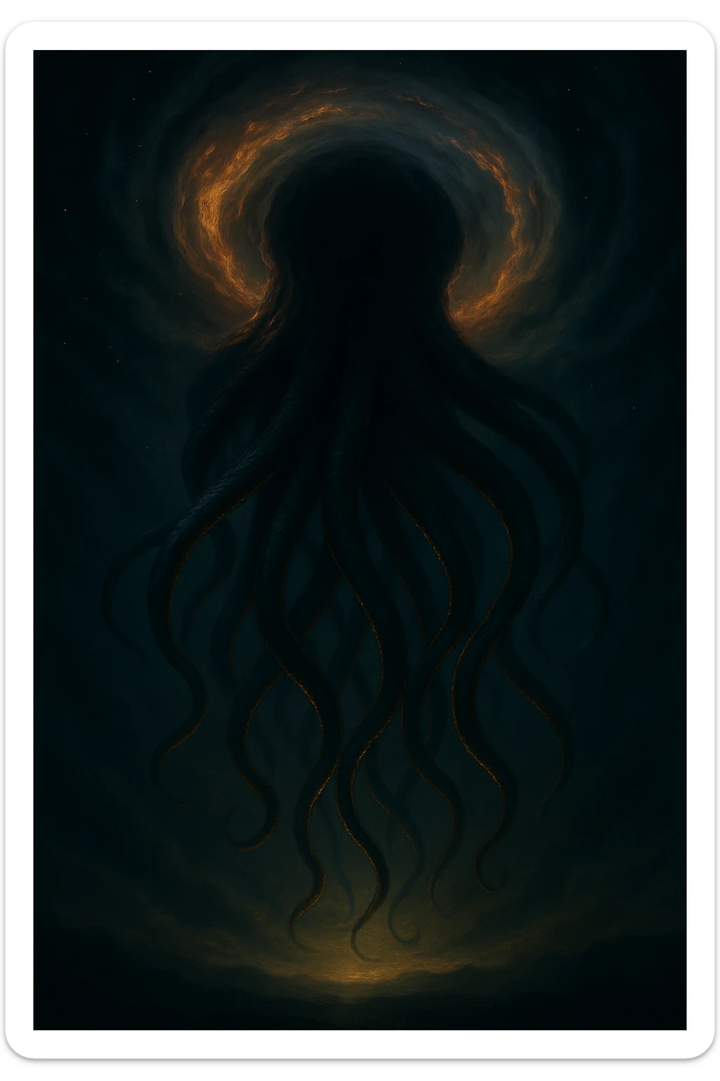 Enhance the visibility of the tentacle arms emerging from the vortex in a cosmic horror style. Add more dramatic lighting and subtle highlights to make the arms stand out clearly against the cosmic background, maintaining the same perspective and cosmic horror mood. sticker