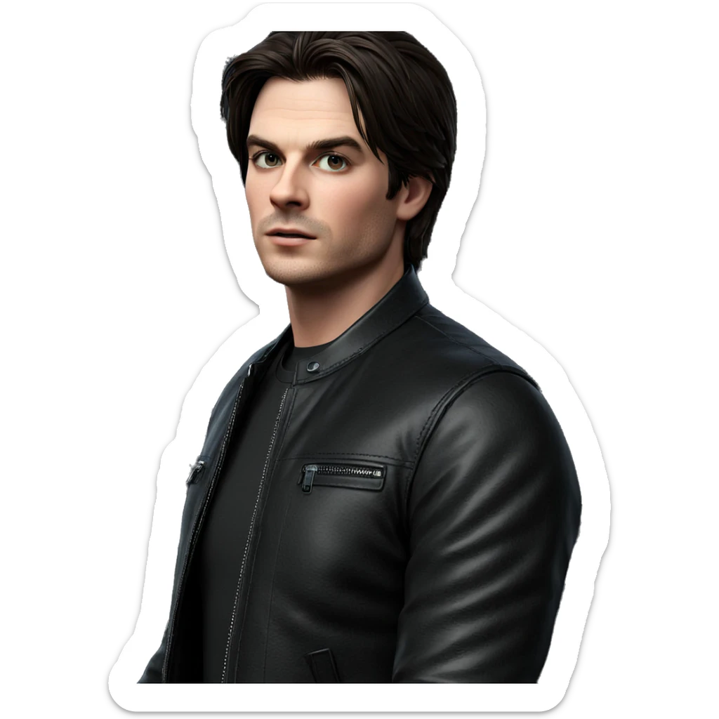 intense gaze in leather jacket sticker