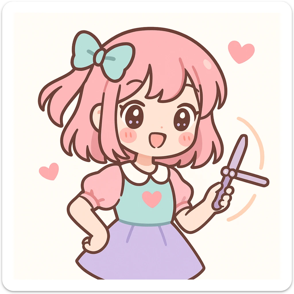 kawaii anime girl spinning a balisong, blushing cheeks, heart motifs, gentle lighting, adorable outfit, cheerful mood sticker