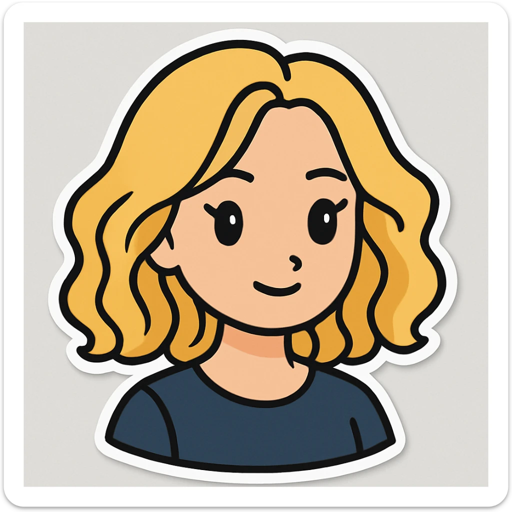 Change the hair to wavy blonde in a cartoonish sticker style. The style should resemble cartoonish stickers with a bold and simple look. sticker