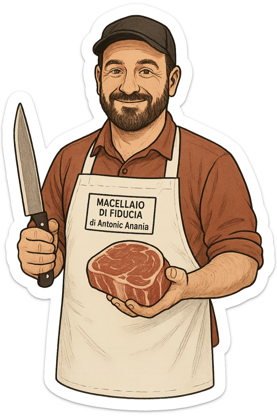 uomo Macellaio chiamato "Macellaio di Fiducia di Antonio Ananìa" sticker