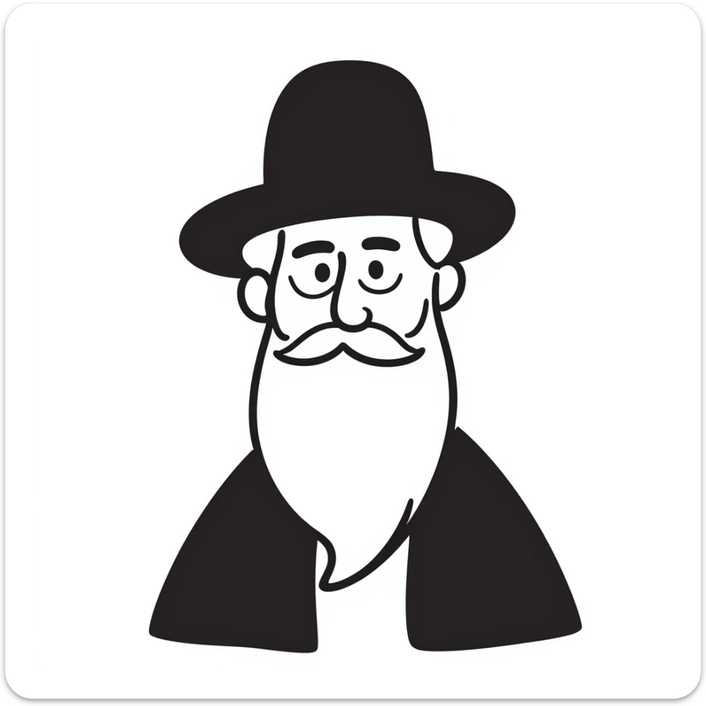 hand-drawn doodle of a Jewish rabbi with beard and hat, simple lines sticker