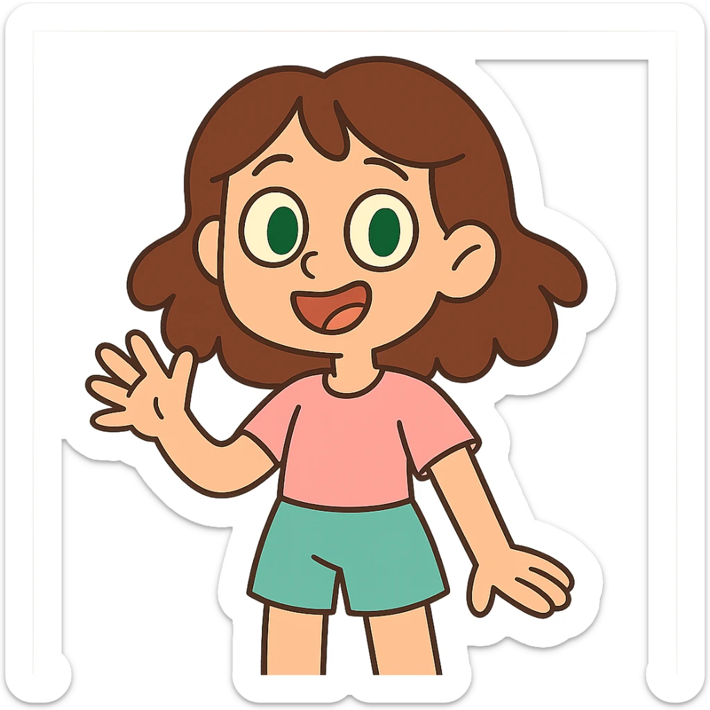 pastel toon style girl with green eyes and slightly wavy brown hair sticker