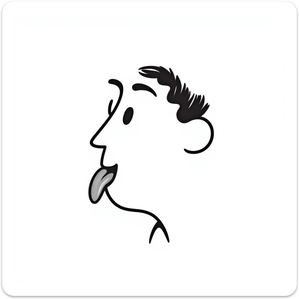 Simple sketch of a face profile showing mewing technique, tongue against roof of mouth, improved jawline sticker