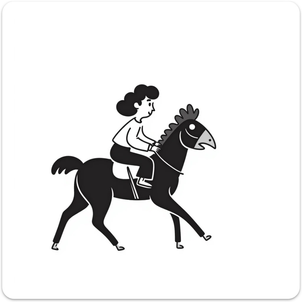 hilarious chicken jockey meme, person riding giant chicken like a jockey, comical, silly internet meme sticker