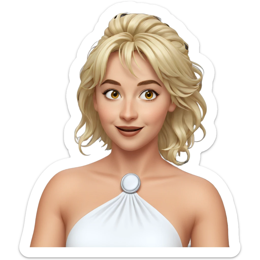 smiling girl in white dress sticker