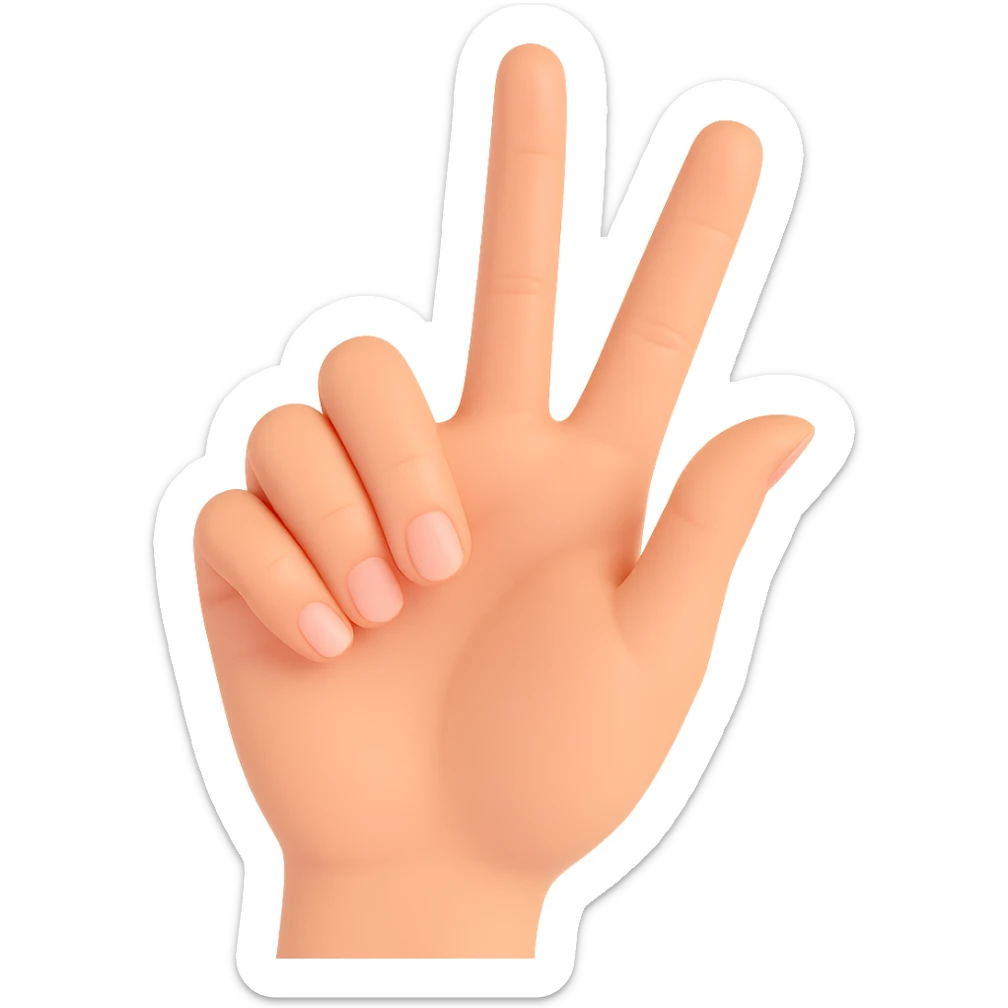 Change the hand color to a light beige skin tone, keep the back of the hand visible, only ring and index fingers raised, middle finger bent, no background, style consistent with the original image. sticker