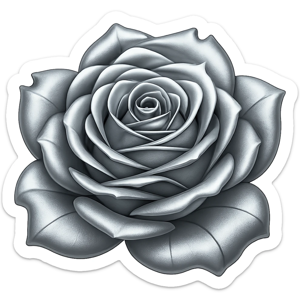 Make the frozen rose metallic in a style that resembles emoji style, with no background. sticker