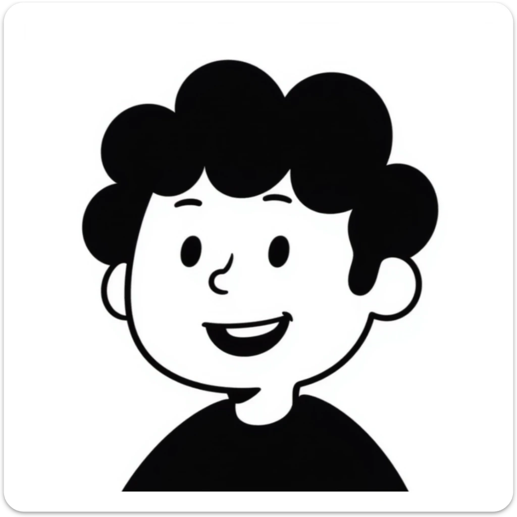 hand-drawn doodle of a happy person named Mykyta, big smile, simple lines sticker