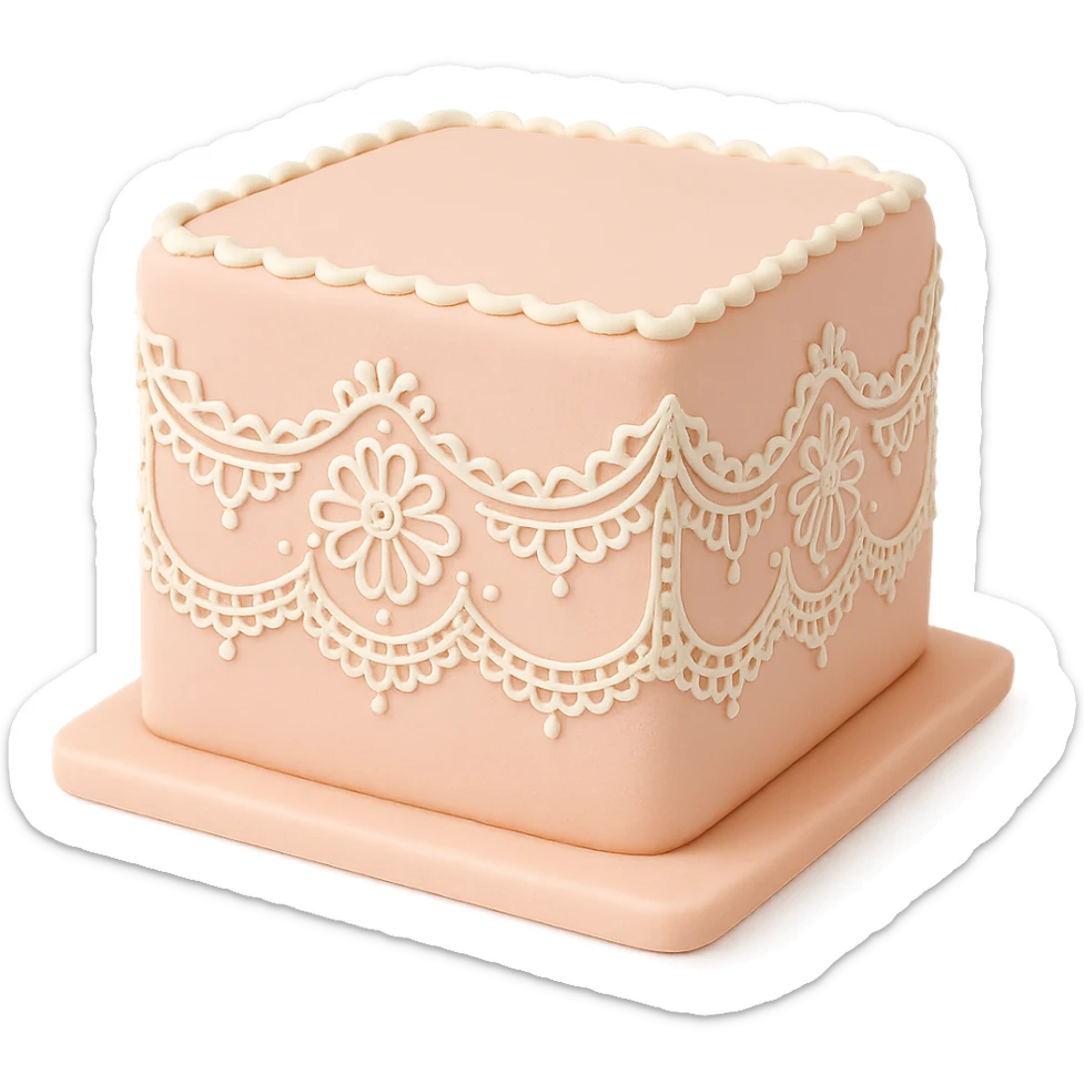 square fondant cake with lace piping sticker