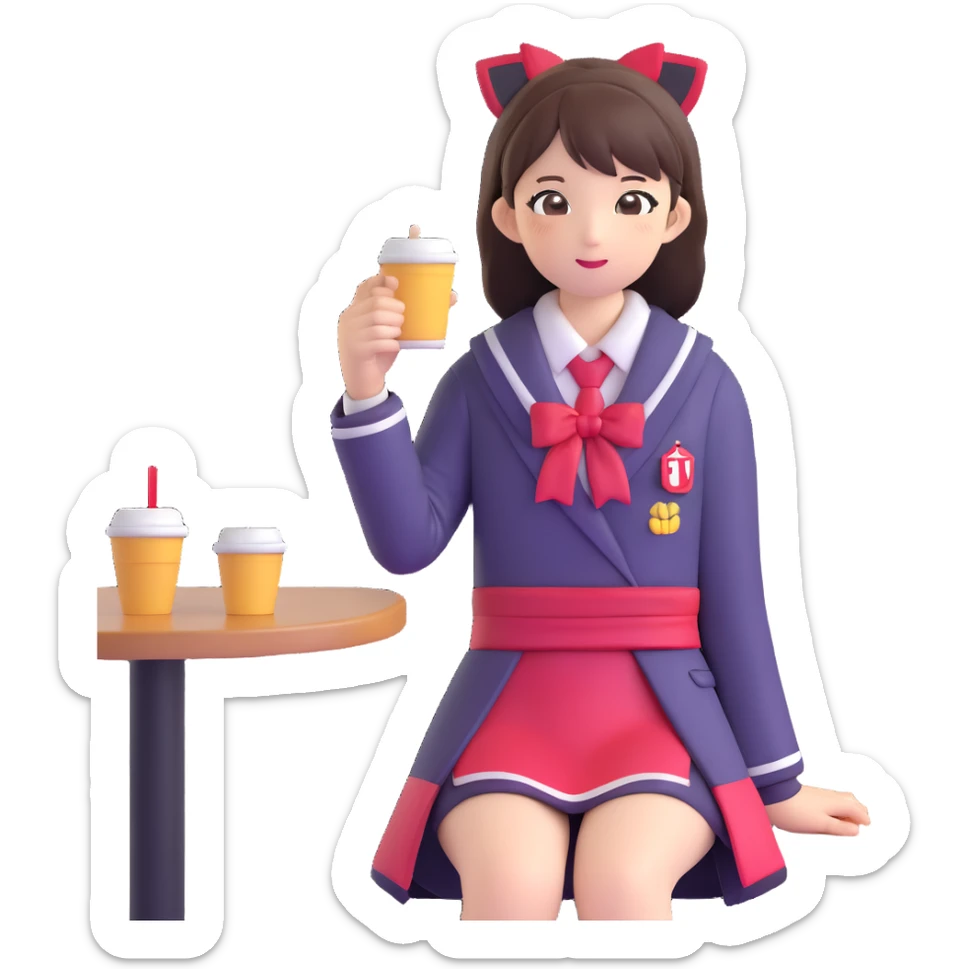 Japanese female high school student in cafe cosplay costume at cultural festival sticker