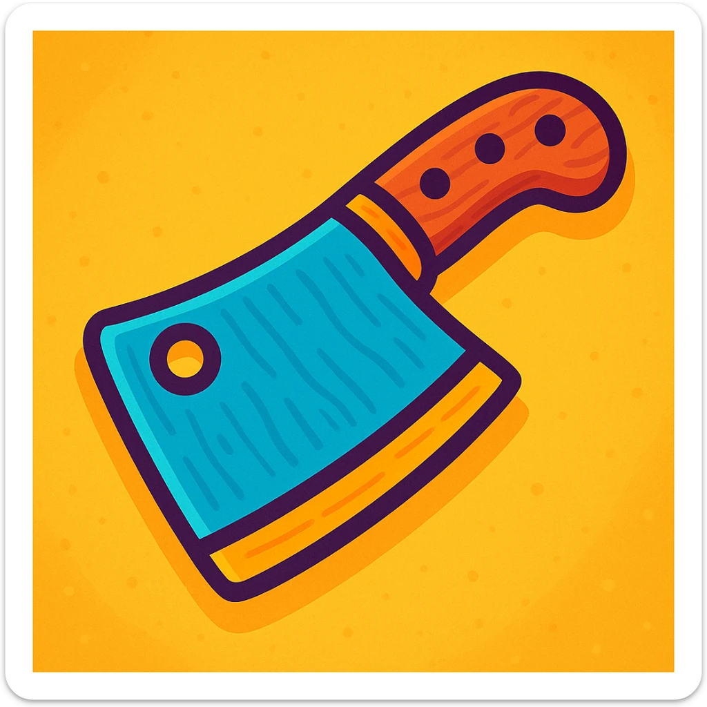 Make the butcher knife have a wooden handle, keep cartoon style. The style should be cartoon with vibrant colors and simple shapes. sticker