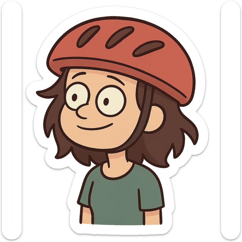 girl with a red bike helmet, cartoon style sticker