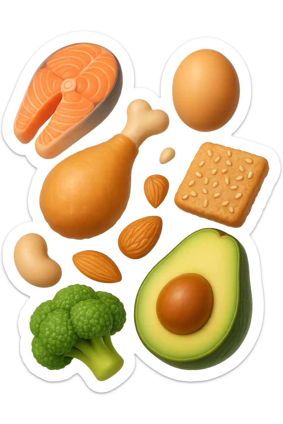 EMOJI STILE IPHONE 3D DI proteine, fibre, grassi sani che fluttuano in aria, iperrealistico 4k sticker