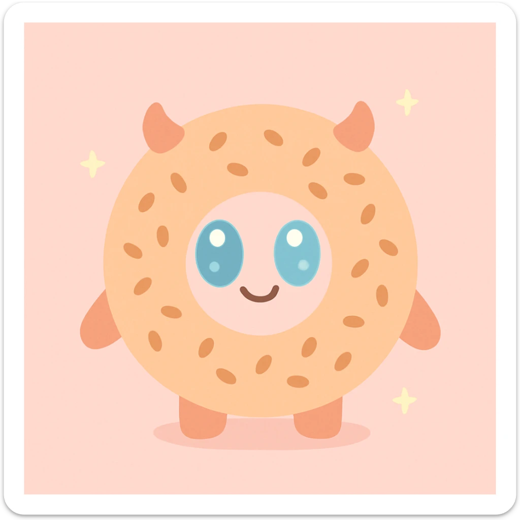cute simit monster character inspired by Turkish street food, simit for body, big eyes, mischievous smile sticker