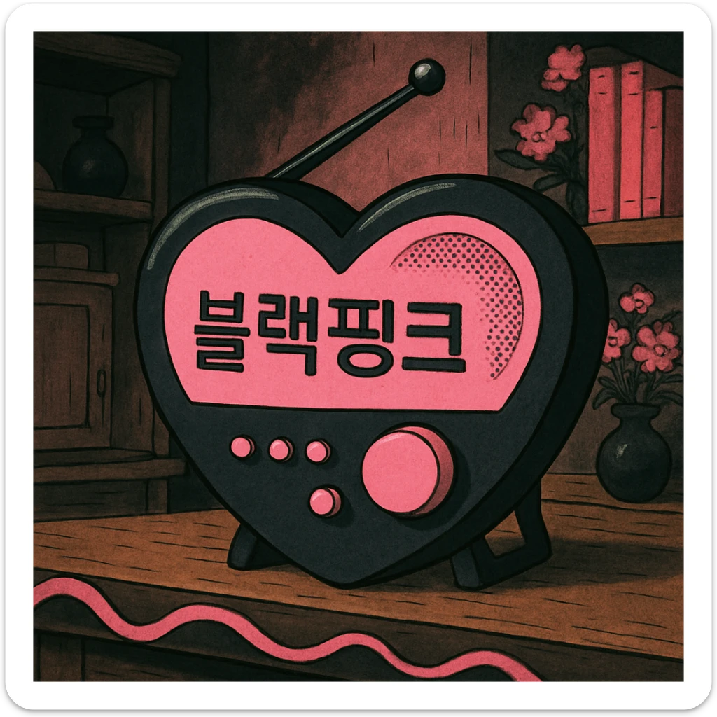 BLACKPINK-inspired object, black and pink colors, whimsical and detailed animation-inspired look, ghibli style sticker