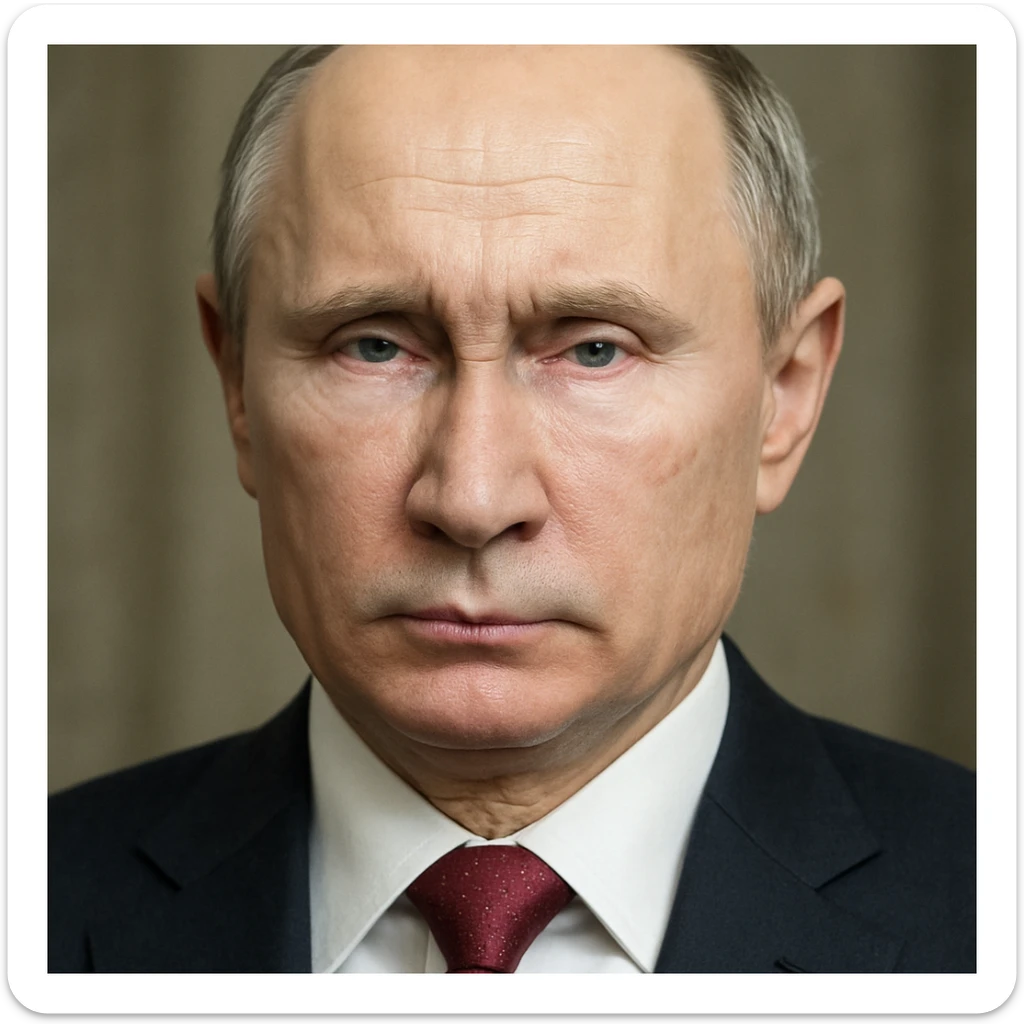 highly realistic portrait of Vladimir Putin, serious expression, detailed facial features, photorealistic style sticker