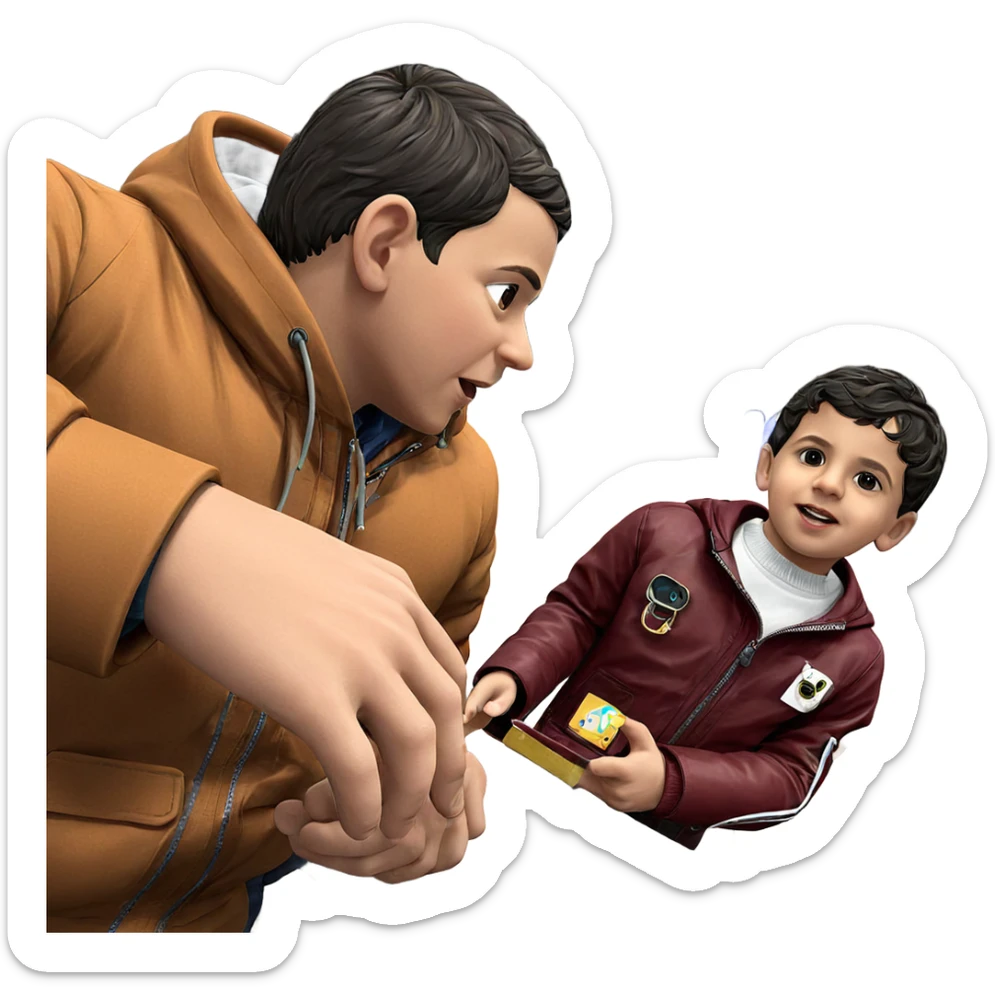 boys in jackets with bags sticker