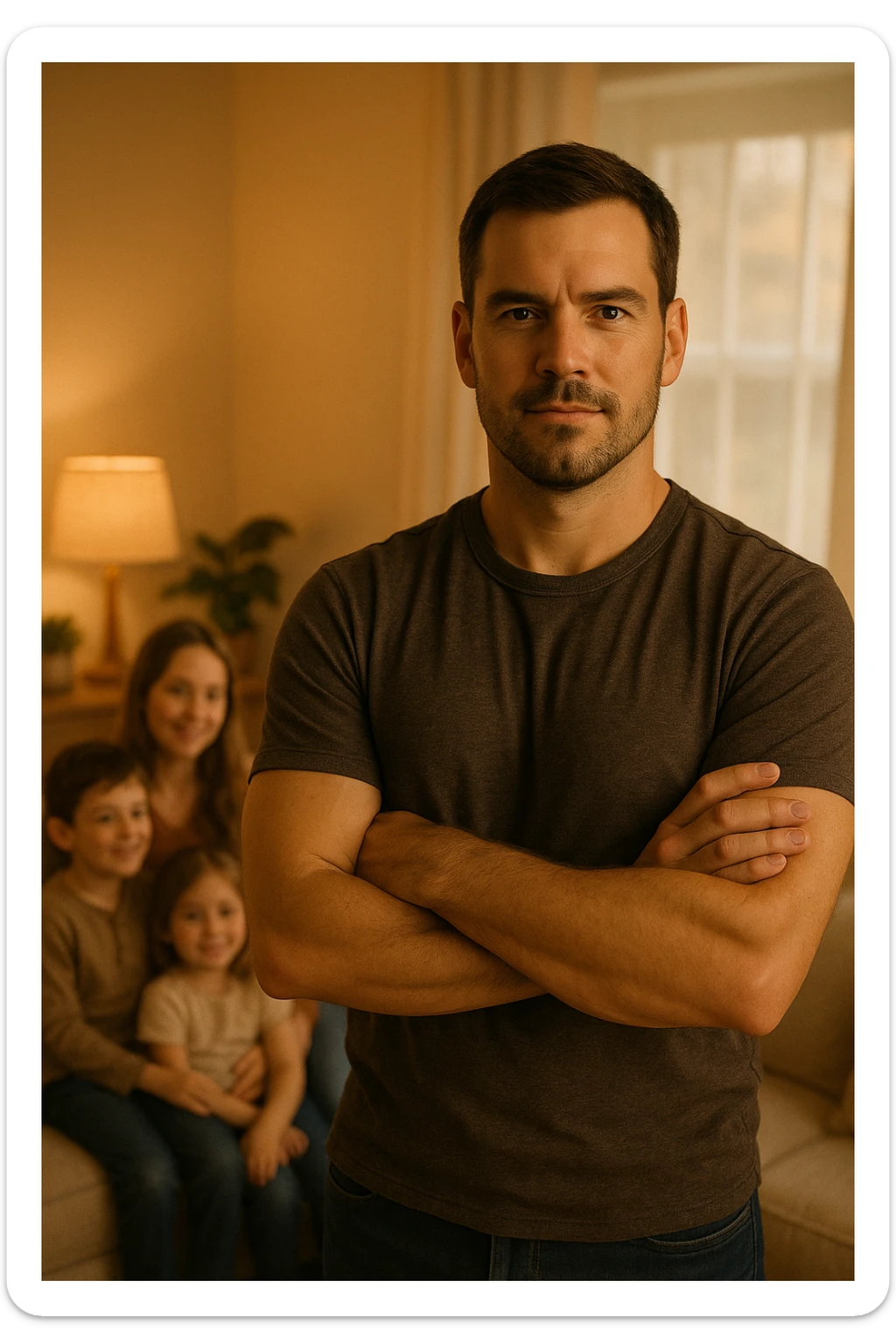 UOMO A BRACCIA CONSERTE CHE TRASMETTE PROTEZIONE PER LA SUA FAMIGLIA sticker