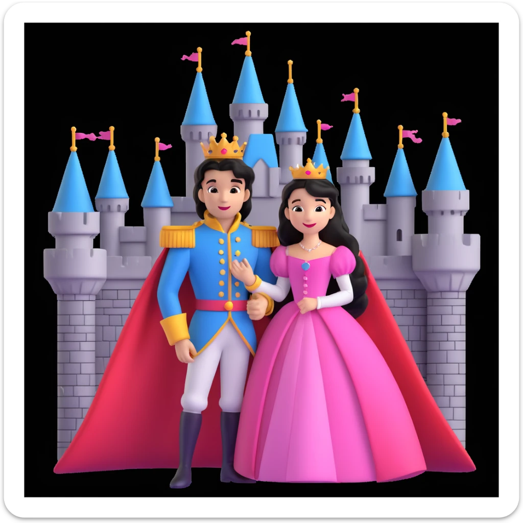 prince and princess disny dress close up photo in castle sticker