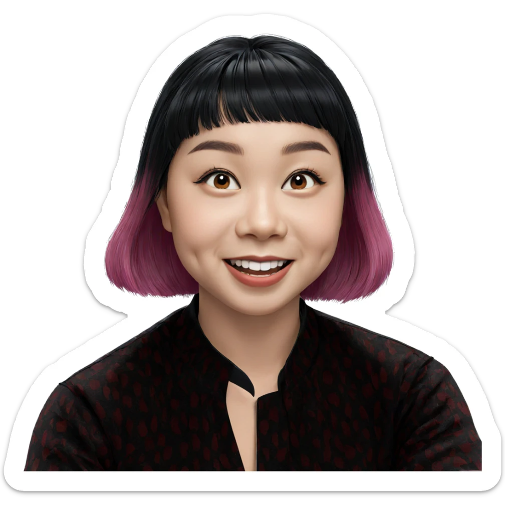 smiling girl with black hair sticker