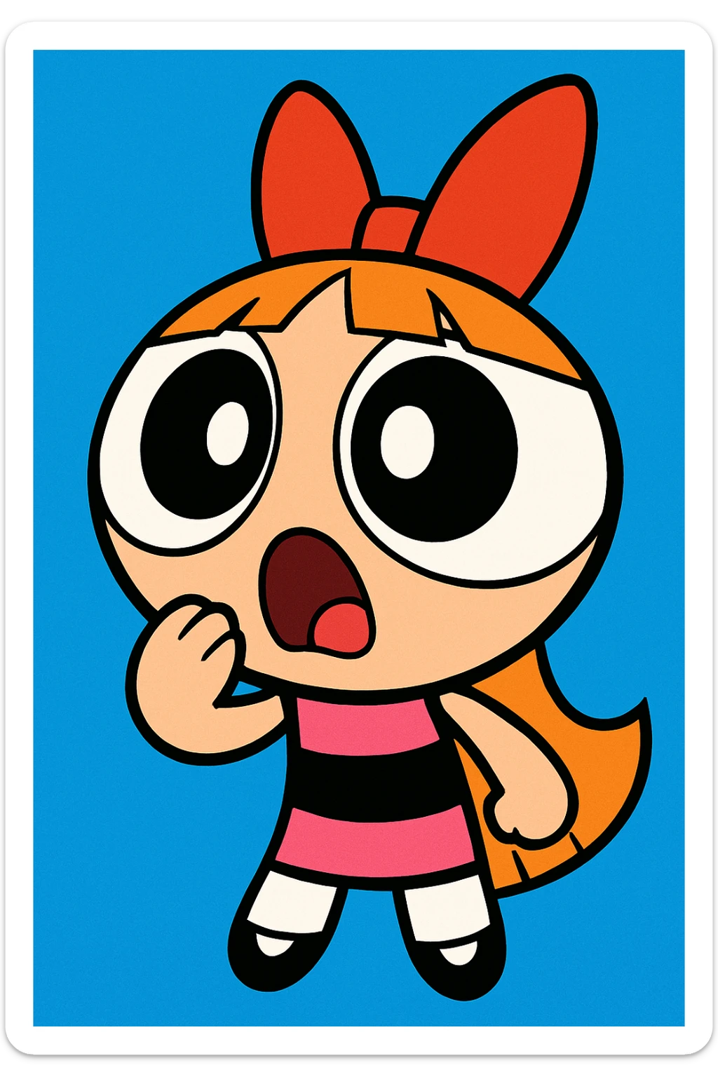Powerpuff Girls character with a surprised emotion, cartoon style, vibrant colors sticker