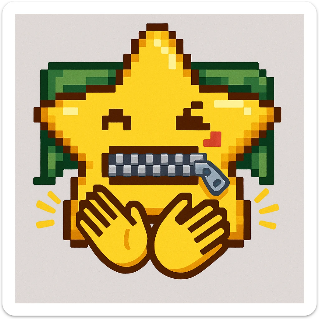 A 100 x 100 pixel emoji illustrating applause, with a star-shaped mouth that has a zipper, similar to the attached image. The star should be designed to appear as if it is cheering. The emoji should be in the same style as the reference image. sticker