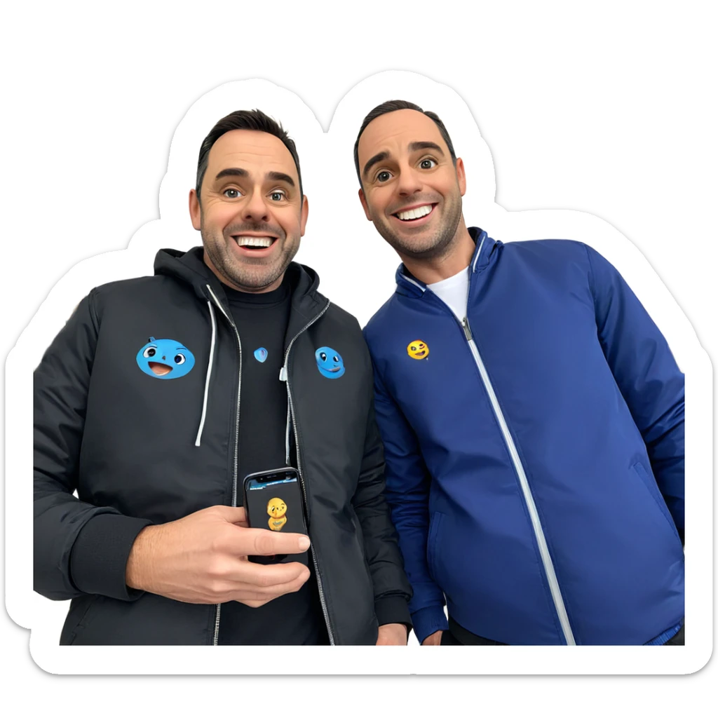 boys in black jackets smiling sticker