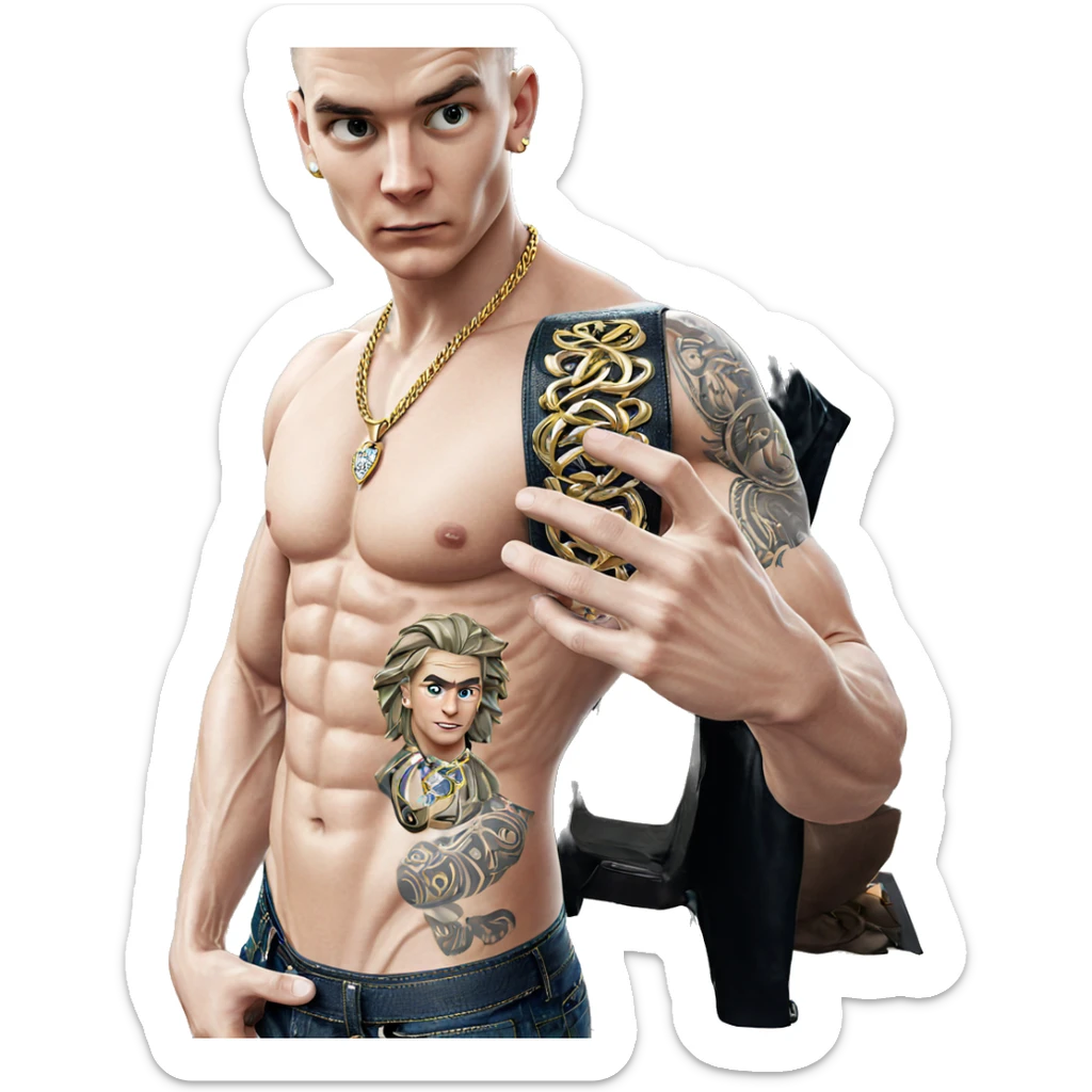 muscular male in jewelry sticker
