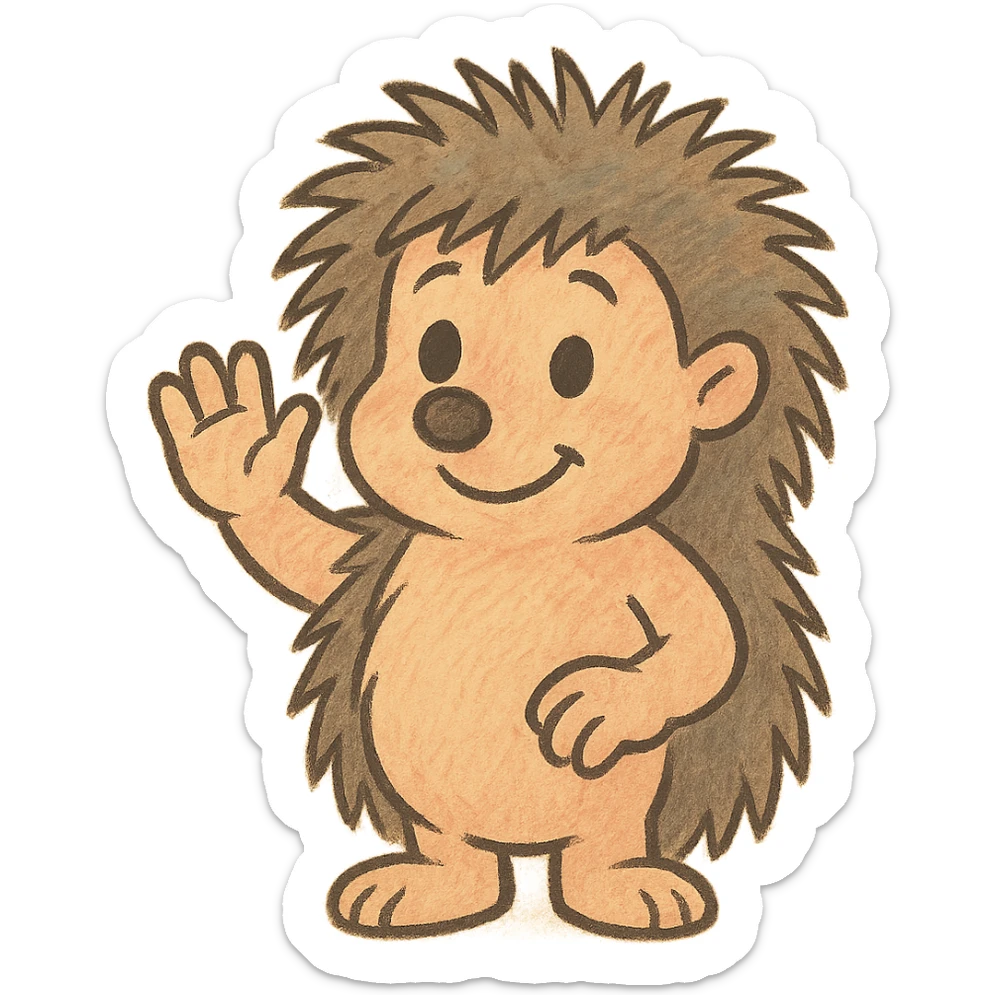 emoji of a hedgehog waving its paw from a Soviet cartoon, in the style of Soviet animation with soft colors, transparent background sticker